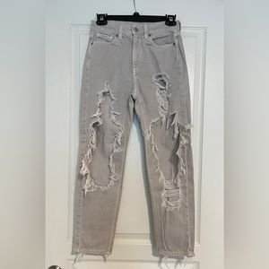 American Eagle Gray Ripped Mom Jeans 0 Short